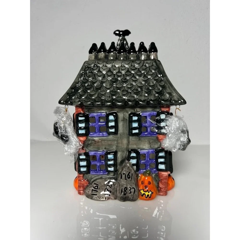 Halloween Haunted House Ceramic Tealight Candle Holder Ghost Spider Decor